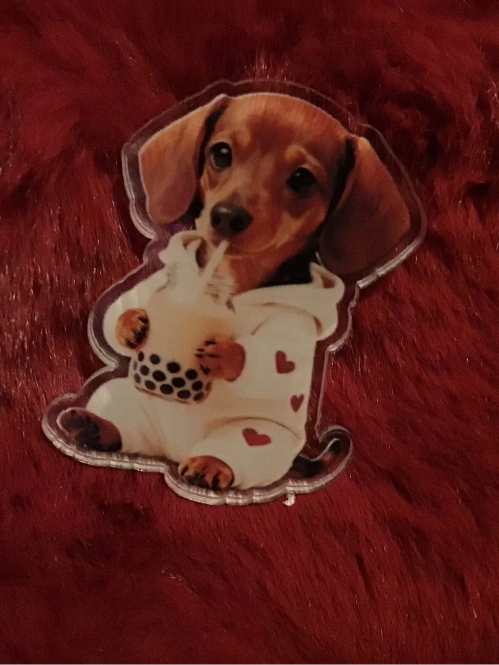 Puppy Bubble Tea Dog car vent air freshener clip- White & Brown